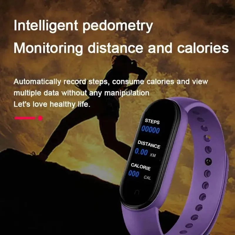 Nova Mart M7 Smart Band with heart rate monitor, fitness tracker, and customizable dials, shown on a user’s wrist.