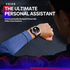 Smart watch showing AMOLED display and Hi-Fi call icons, with a rugged military-grade design in a sleek Nova Mart Zeblaze Vibe 7 Pro.