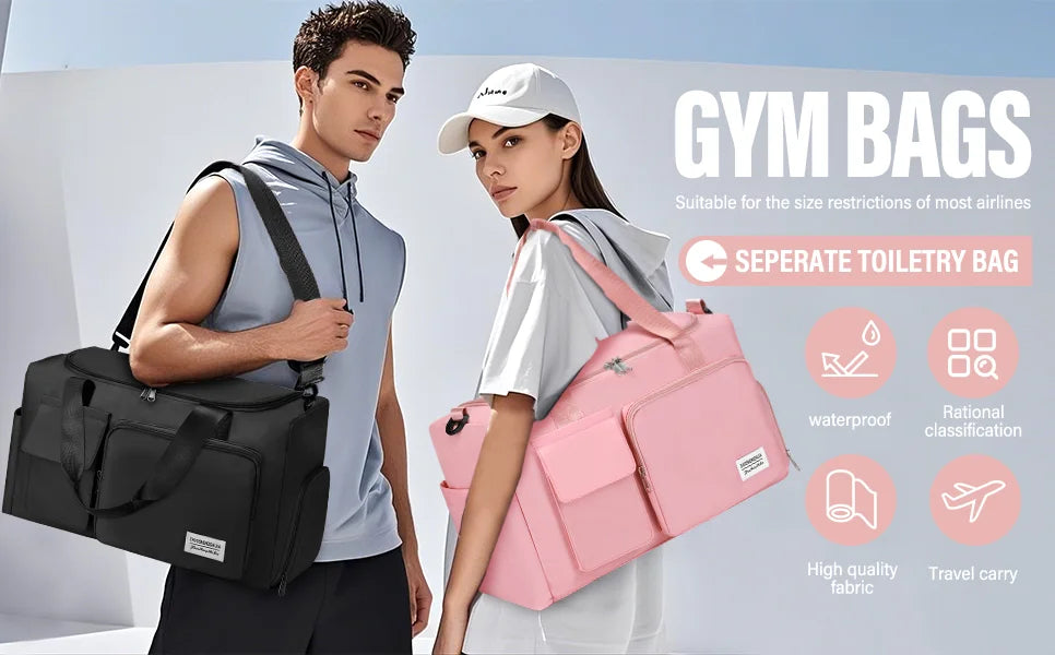 Waterproof Nova Mart sports duffel bag with dry and wet separation for gym or travel, showing durable material and spacious design.