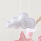 Wooden baby mobile and crib bell rattle toy by Nova Mart, featuring colorful wooden animals and a gentle music box for newborns.