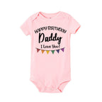 Baby boys' short sleeve birthday romper from Nova Mart with "Happy Birthday Daddy" print, perfect for summer celebrations.