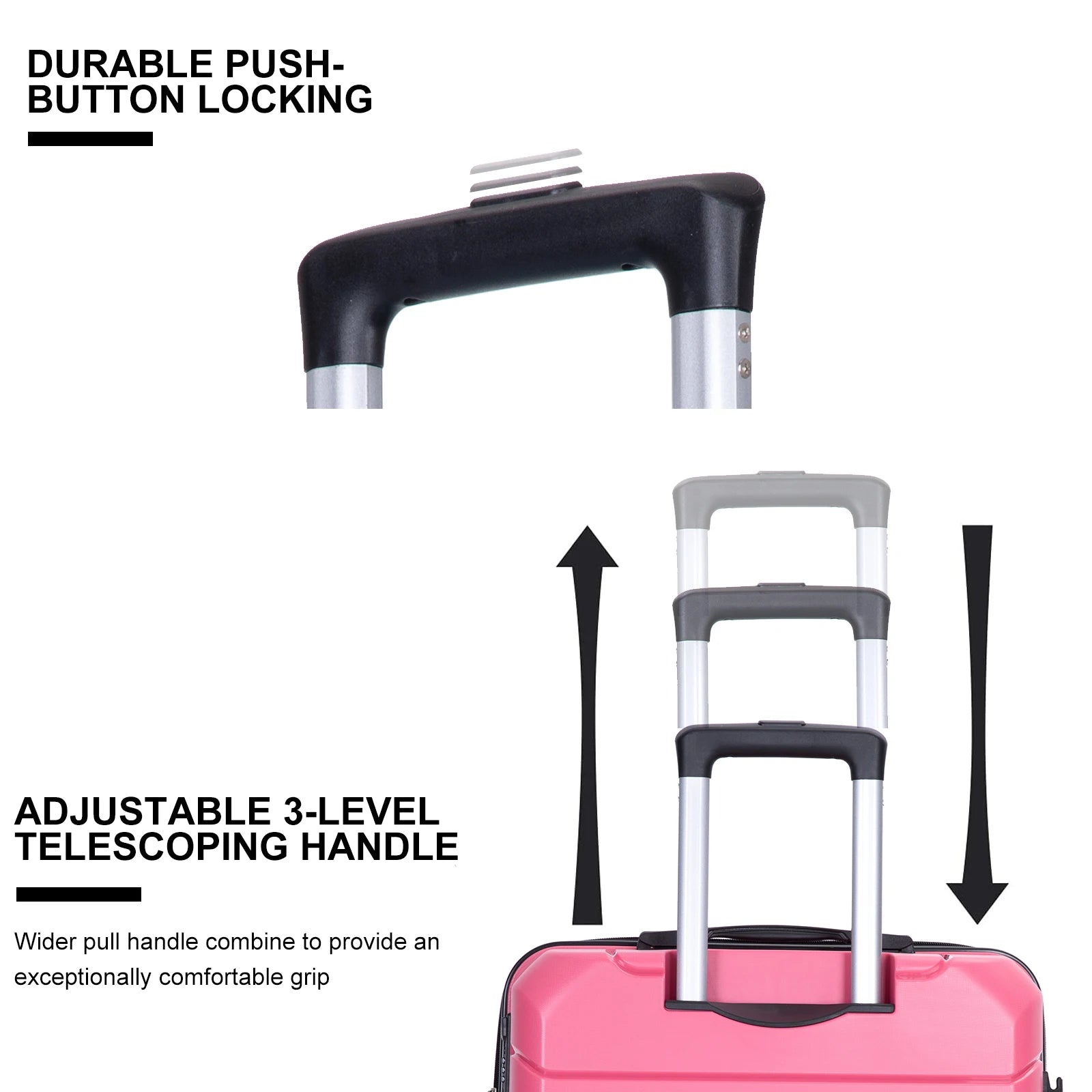 Travelhouse 3-piece PP hardshell luggage set with TSA locks, featuring sturdy suitcases in black with handles and wheels.