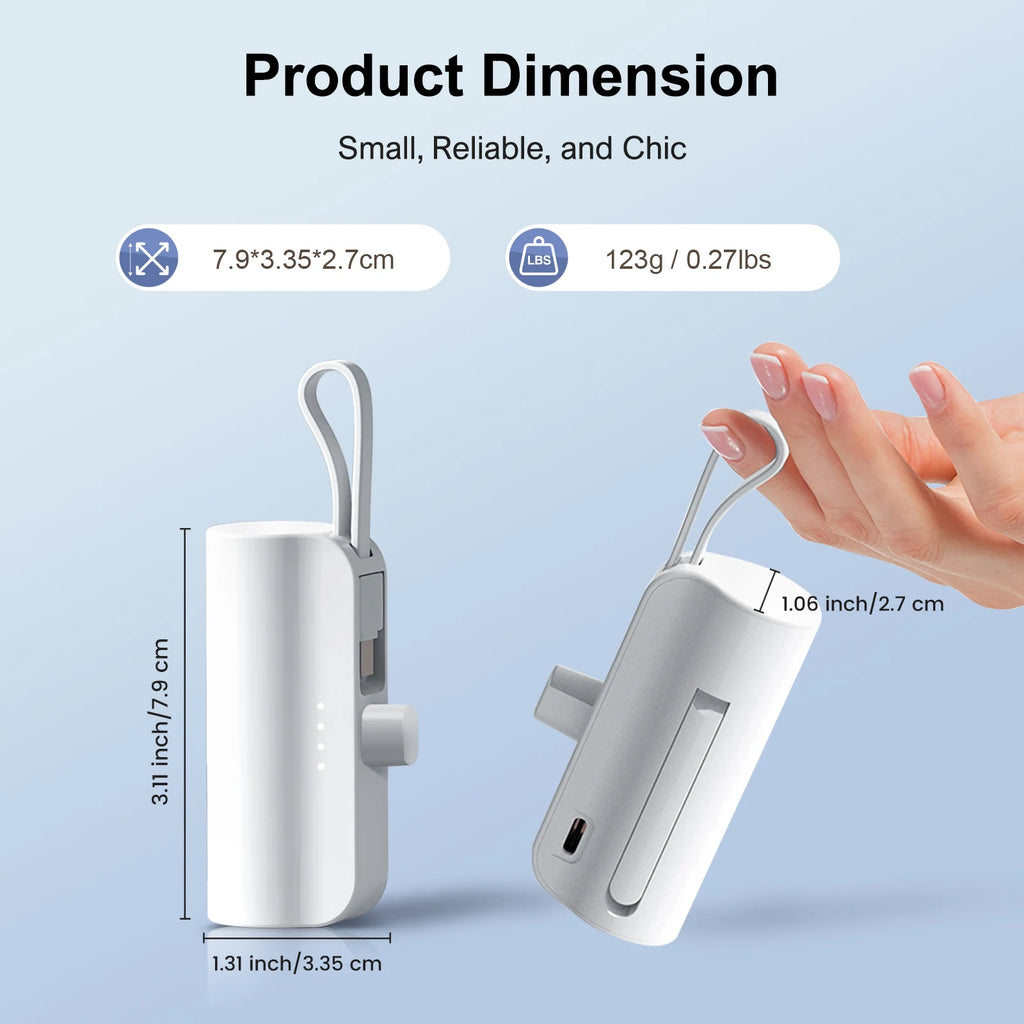Mini Capsule Power Bank 4500mAh by Nova Mart with dual USB-C ports, compatible with iPhone and Android devices.
