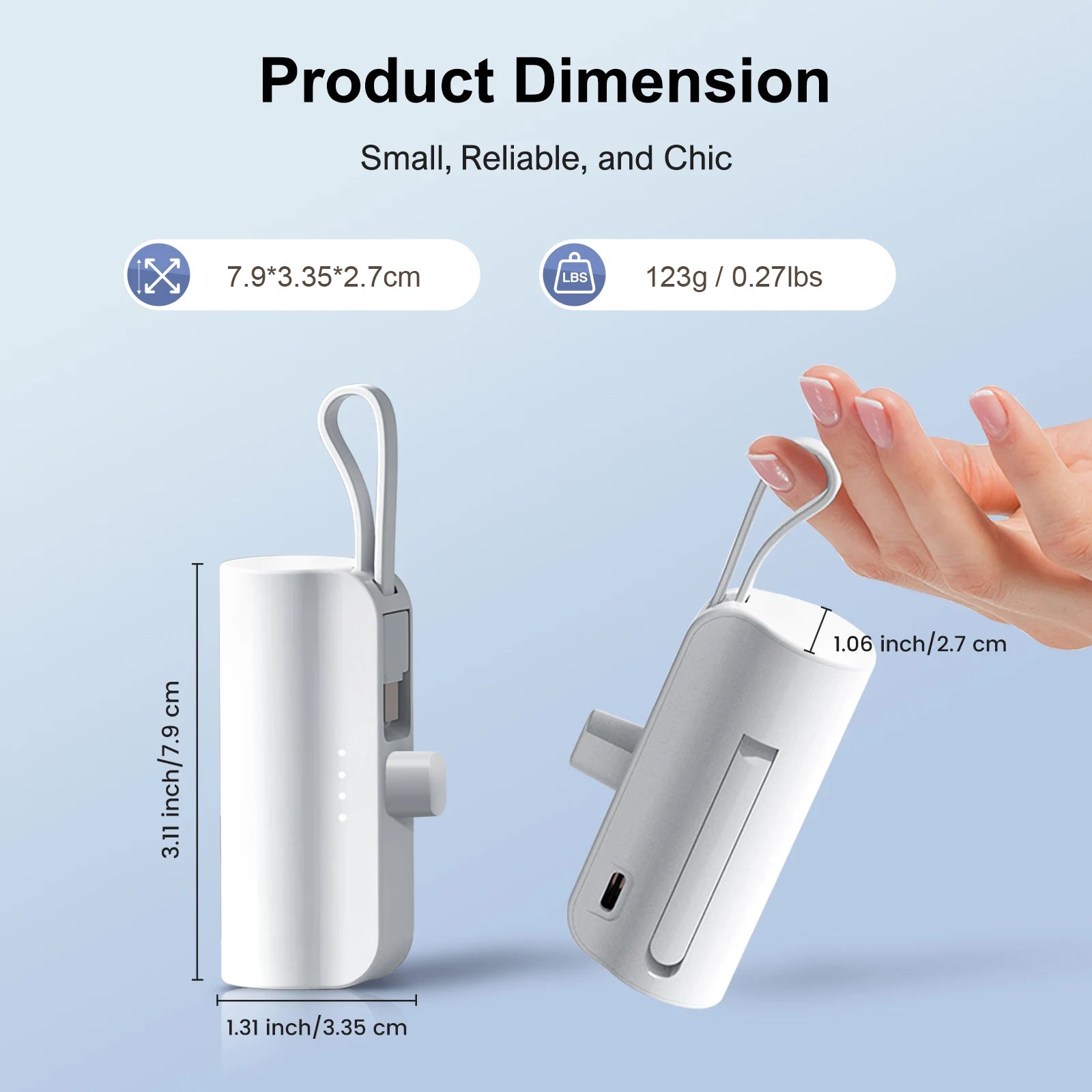Mini Capsule Power Bank 4500mAh by Nova Mart with dual USB-C ports, compatible with iPhone and Android devices.