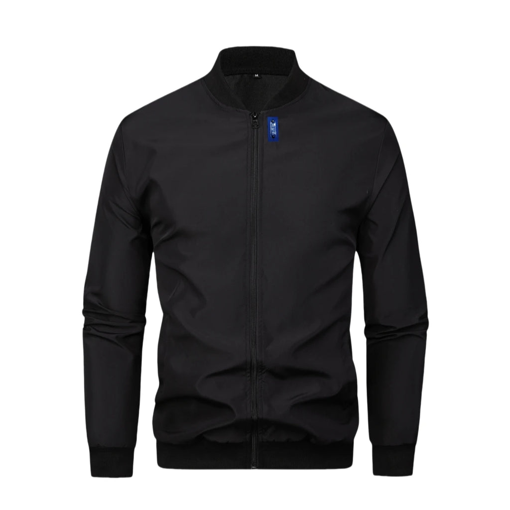 Men's loose solid color jacket with baseball collar by Nova Mart, featuring a casual fit and simple design.