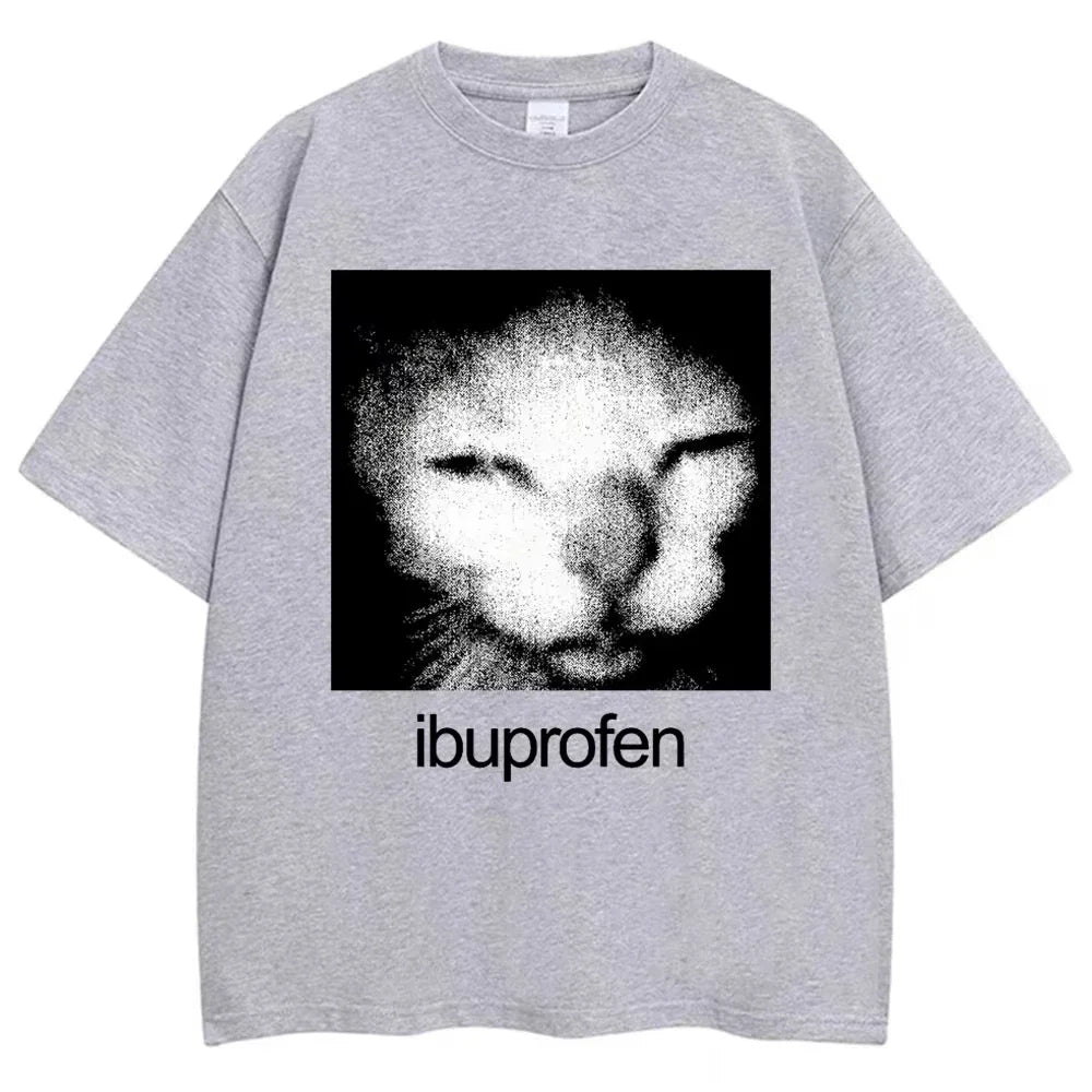 Vintage Y2K streetwear men's oversized T-shirt featuring a humorous cat meme, by Nova Mart.