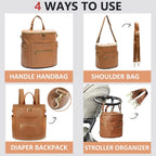 Nova Mart PU leather diaper backpack with changing pad and insulated pockets, stylish and functional baby care bag.