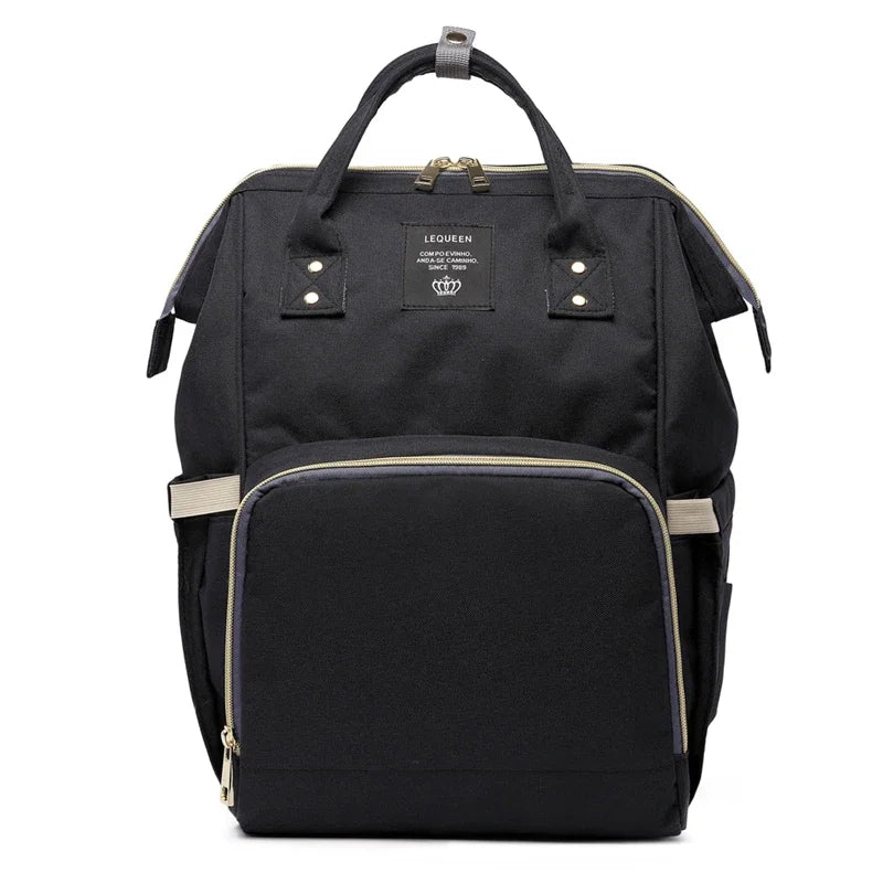 Large capacity Lequeen mummy diaper bag backpack by Nova Mart with multiple compartments for travel and baby essentials.