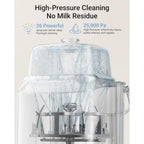 Nova Mart Bottle Washer Pro for baby bottles, pump parts, and essentials, featuring sterilizer and dryer in a compact machine.
