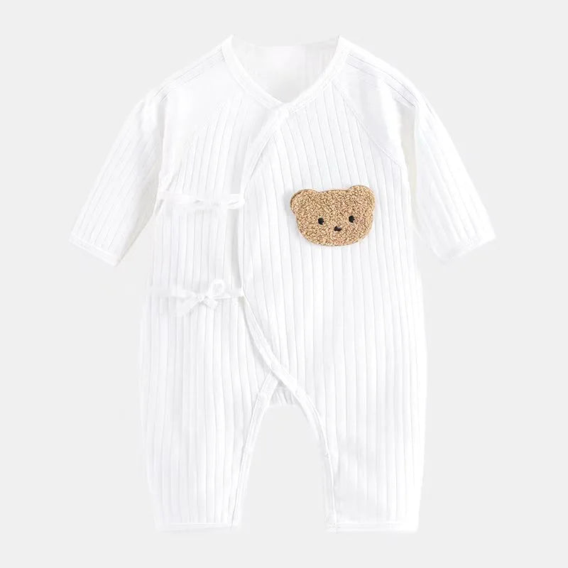 Nova Mart 100% cotton newborn baby romper with cartoon bear and matching hat, soft and comfortable baby clothing set.
