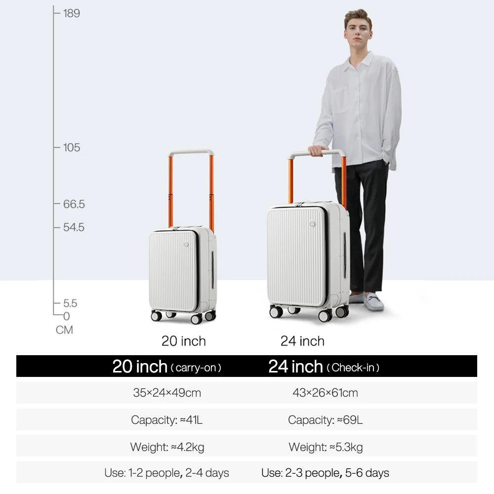 Nova Mart Mixi PC aluminum frame trolley case with laptop pocket, black luggage with sturdy handle and wheels, side zipper pocket.