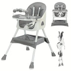 Foldable Nova Mart baby high chair with antislip pad and toy rack, showing the compact design and safety features.