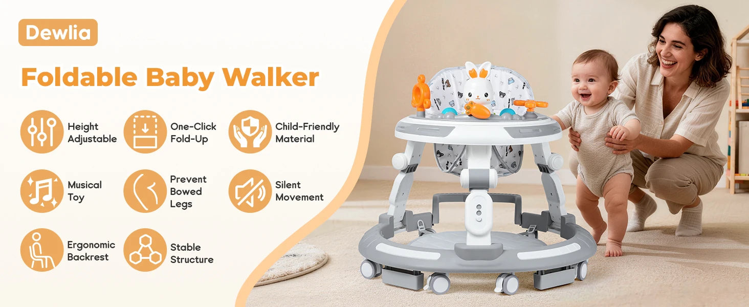 Baby walker with toy panel, music, and lights by Nova Mart, featuring a colorful design and safety features for infants.