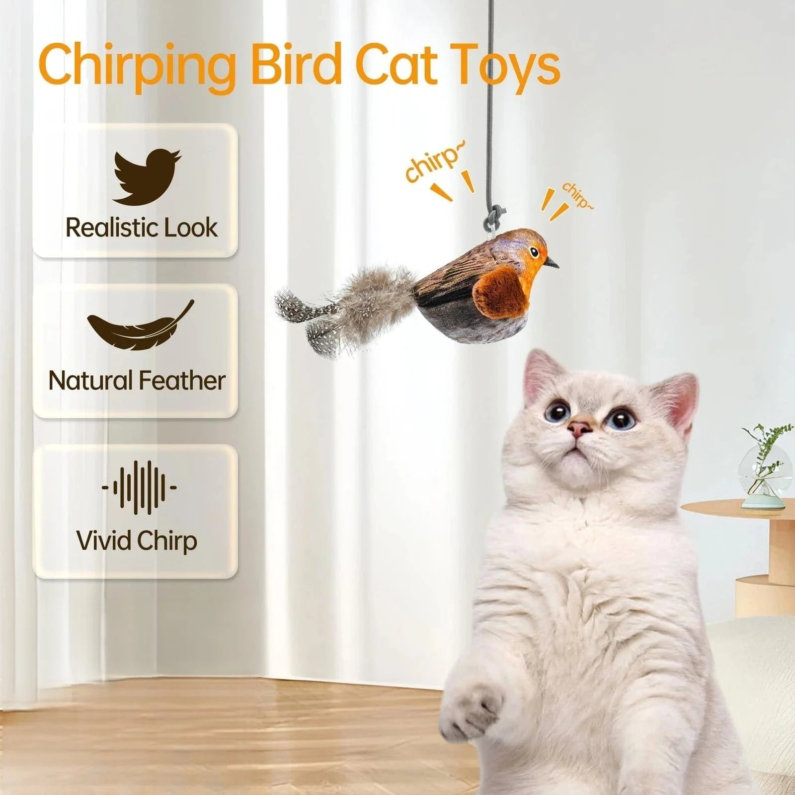 Interactive Chirping Bird Cat Toy – Feather - Image 4