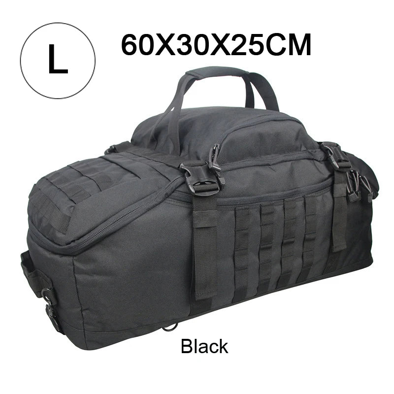 Nova Mart MOLLE tactical backpack in 30L, 45L, or 80L with multiple compartments and adjustable straps for sport and travel use.