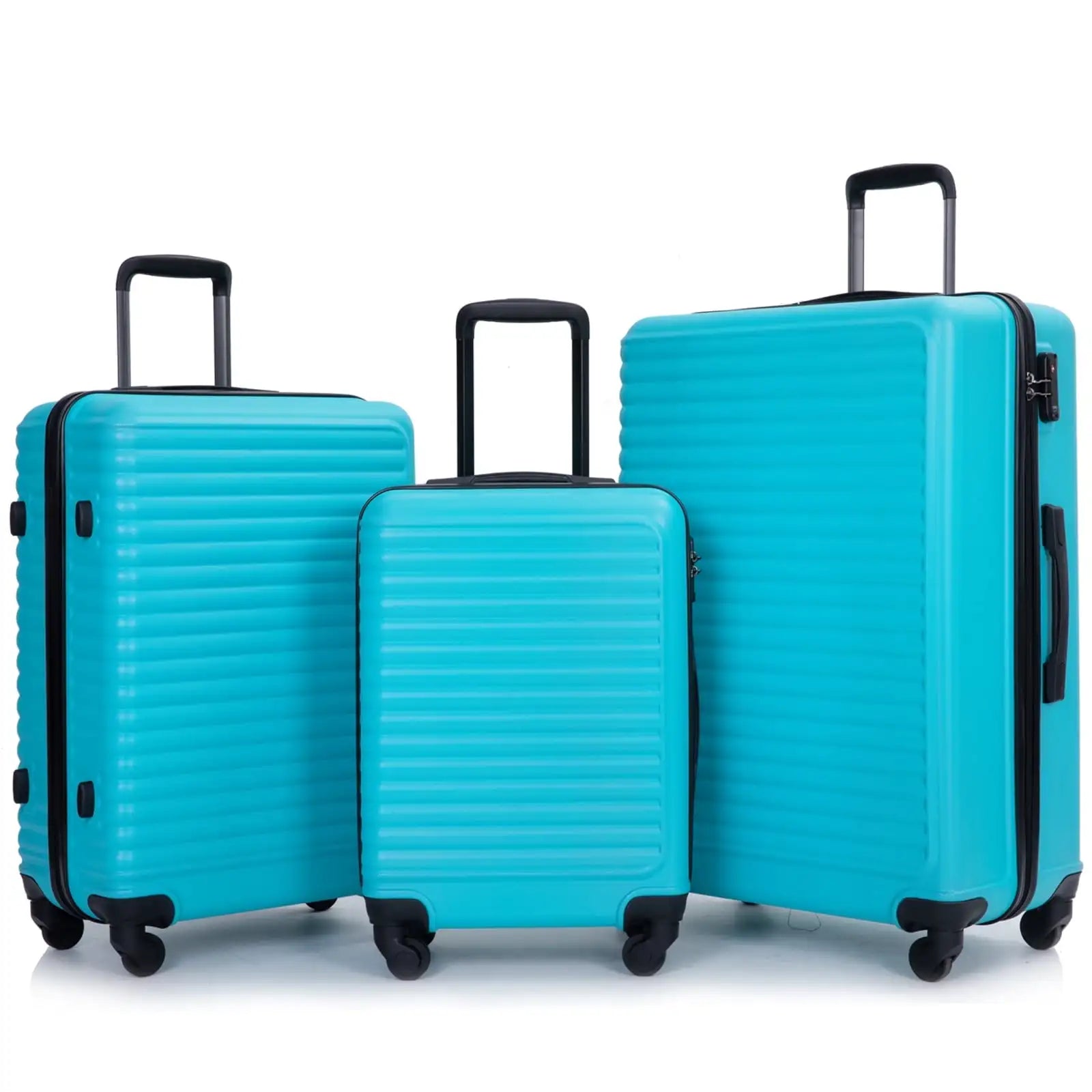 Three-piece Nova Mart Travelhouse hardside luggage set with durable ABS material and TSA lock for secure travel.