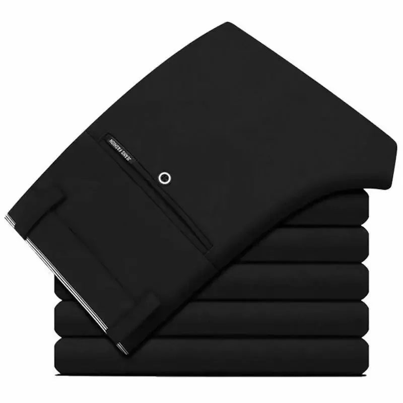 Men's slim fit black suit pants by Nova Mart, formal trousers with tailored design and classic style, shown on a hanger.
