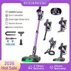 Nova Mart 10-in-1 cordless stick vacuum cleaner with 55Kpa suction and 500W motor, shown with detachable parts and cleaning attachments.