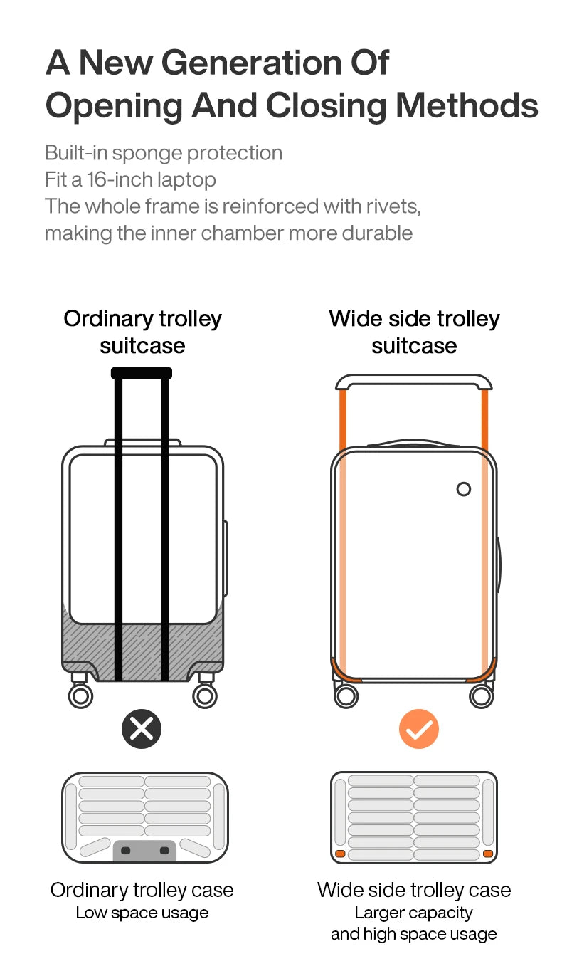 Nova Mart Mixi PC aluminum frame trolley case with laptop pocket, durable luggage with sleek design and sturdy handle.