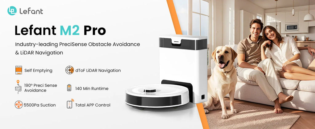 Lefant M2 Pro robot vacuum and mop from Nova Mart with 5500Pa LiDAR navigation, black and silver design, cleaning floor surfaces.