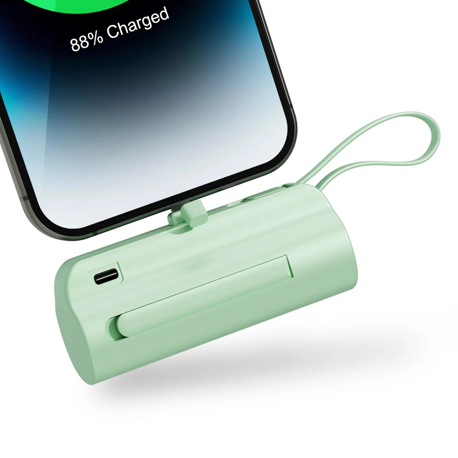 Mini Capsule Power Bank 4500mAh by Nova Mart with dual USB-C ports, compatible with iPhone and Android devices.