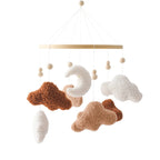 Wooden baby crib mobile by Nova Mart featuring soft felt cartoon bear figures and a built-in music box for soothing bedtime.