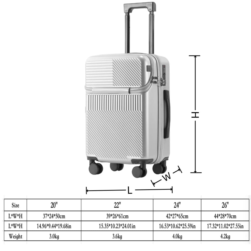 Nova Mart PC hardshell carry-on luggage with combination lock, durable travel bag with wheels and secure closure.