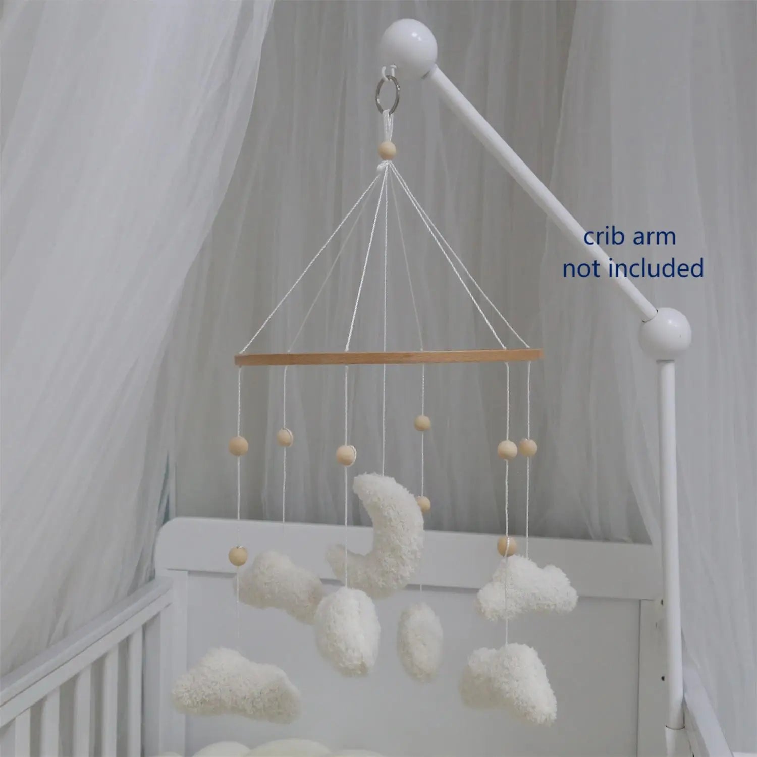 Nova Mart Boucle Clouds & Moon Baby Mobile with neutral felt clouds and moon, ideal for nursery baby toy decor.