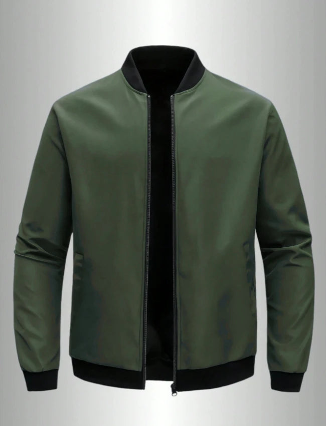 Men's loose fit baseball collar jacket in solid color by Nova Mart, shown in a casual style with front zipper and long sleeves.