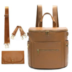 Nova Mart PU leather diaper backpack with changing pad and insulated pockets, stylish and functional baby care bag.