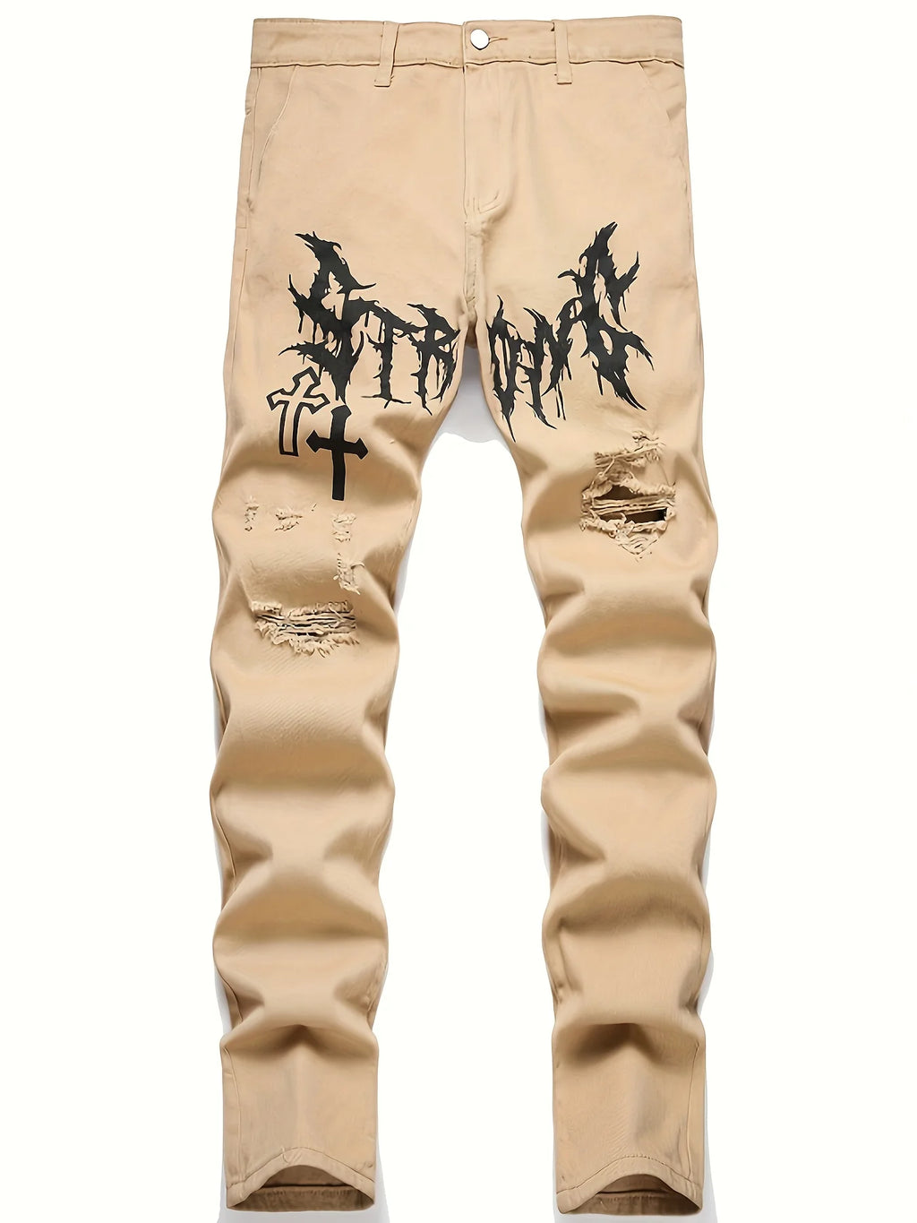 Men's street paint printed jeans by Nova Mart featuring bold hip-hop casual denim style and vibrant artwork on the fabric.