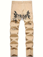 Men's street paint printed jeans by Nova Mart featuring bold hip-hop casual denim style and vibrant artwork on the fabric.
