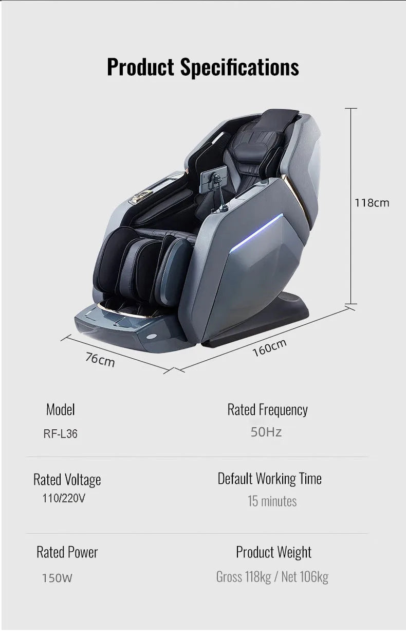 Nova Mart 4D Zero Gravity Massage Chair with voice control and Bluetooth, featuring plush cushioning and modern design.
