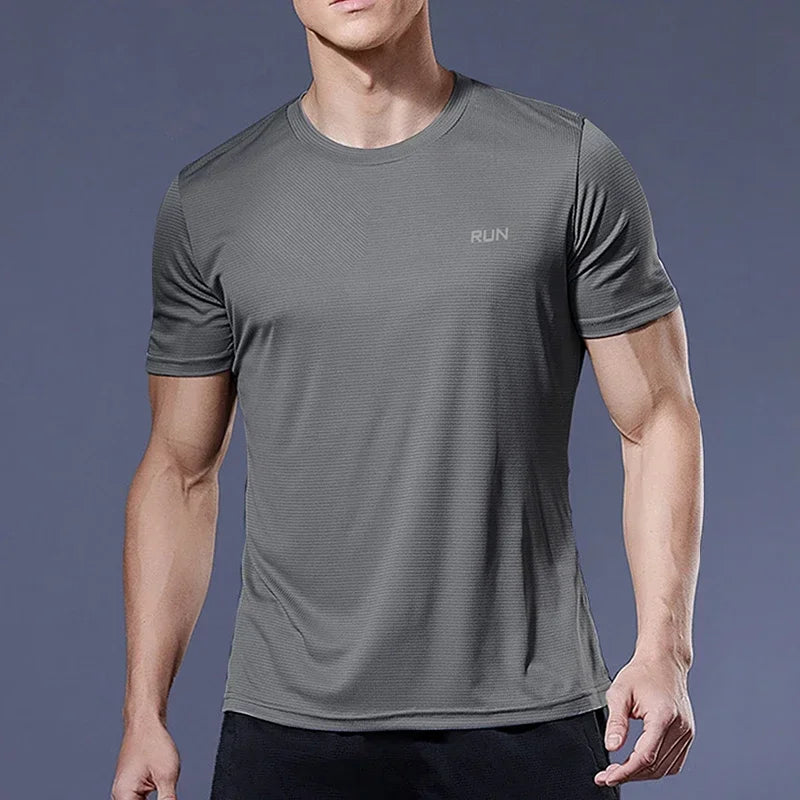 Men's high elastic ice silk T-shirt from Nova Mart, quick-dry fabric, lightweight and breathable for active wear.