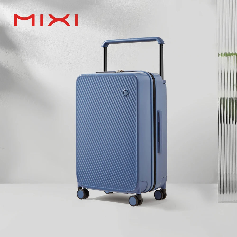 Nova Mart Mixi Wide Handle Hardside Suitcase in patent design, durable luggage with spacious interior and secure wheels.