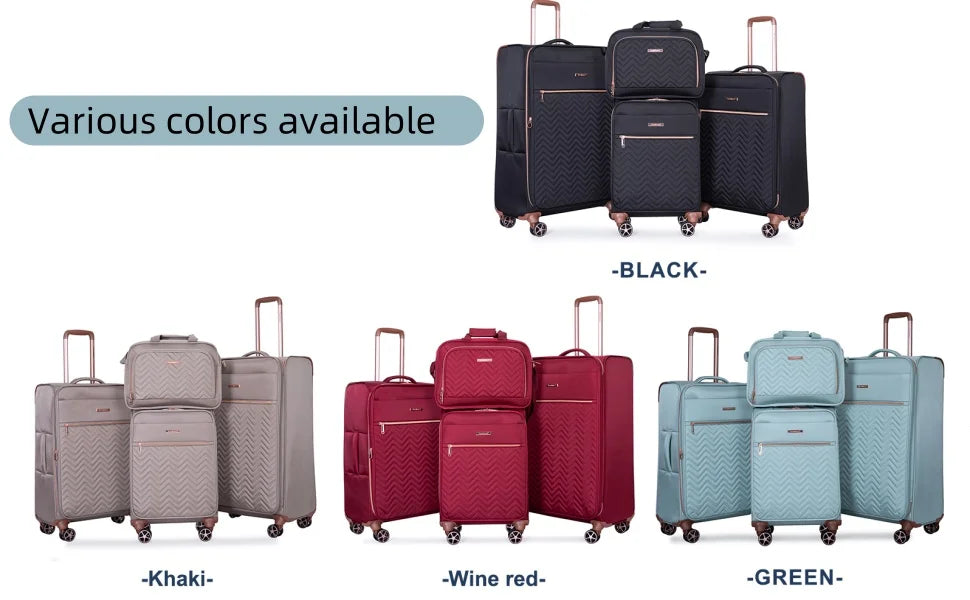 Travelhouse 4-piece softside expandable luggage set with spinner wheels in navy, including various sizes for travel convenience.