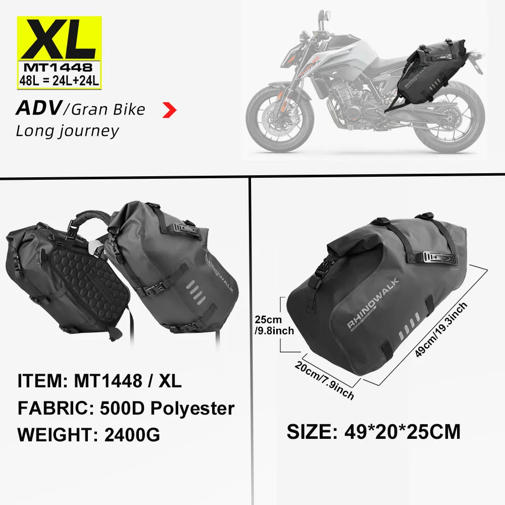 Waterproof motorcycle pannier saddle bags by Nova Mart, designed for secure storage on motorcycles.