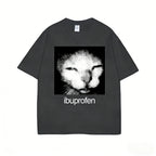 Vintage Y2K Cat Meme oversized T-shirt by Nova Mart, stylish men's streetwear with humorous cat graphic design.