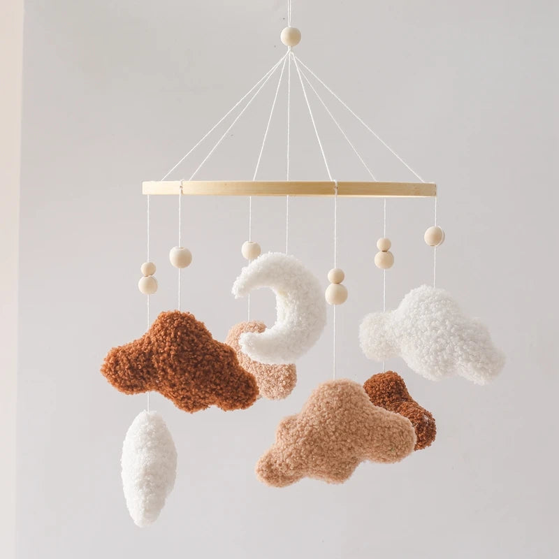Wooden crochet star baby crib mobile with bed bell rattle toy, Nova Mart baby toy for infants and nursery decor