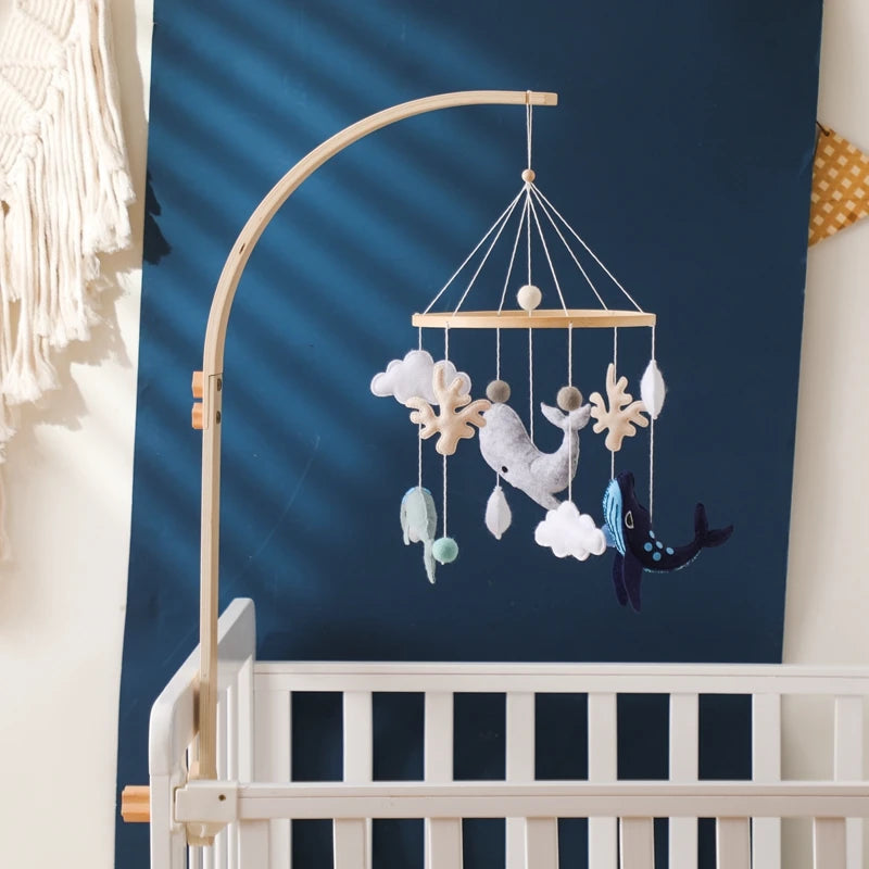 Wooden crochet stars baby crib mobile with bed bell rattle toy, Nova Mart baby toy for soothing and entertainment.