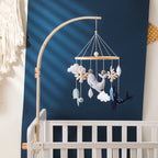 Wooden crochet stars baby crib mobile with bed bell rattle toy, Nova Mart baby toy for soothing and entertainment.