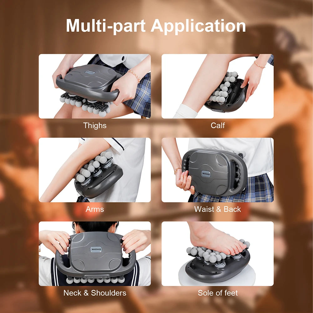 Wireless Nova Mart fascia gun with 42 heads for deep tissue body massage, showing the sleek design and interchangeable massage heads.