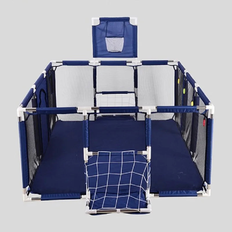Nova Mart safety baby playpen with basketball frame, indoor kids playground, sturdy plastic sides, and colorful interior for safe play.