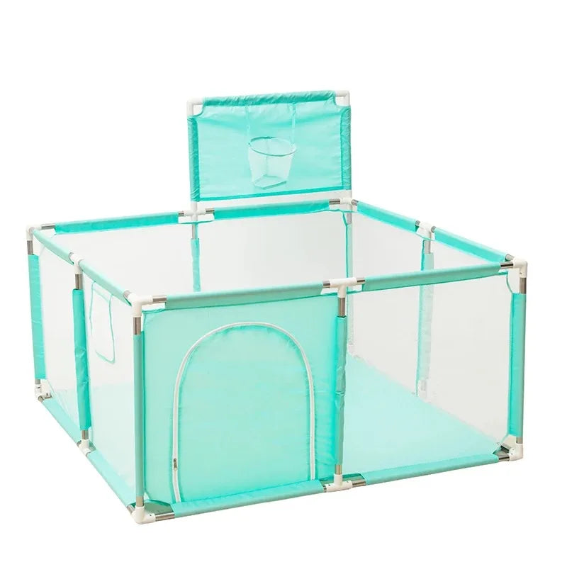 Baby playground playpen with steel pipes and ball box by Nova Mart, showing a safe, colorful play area for infants.