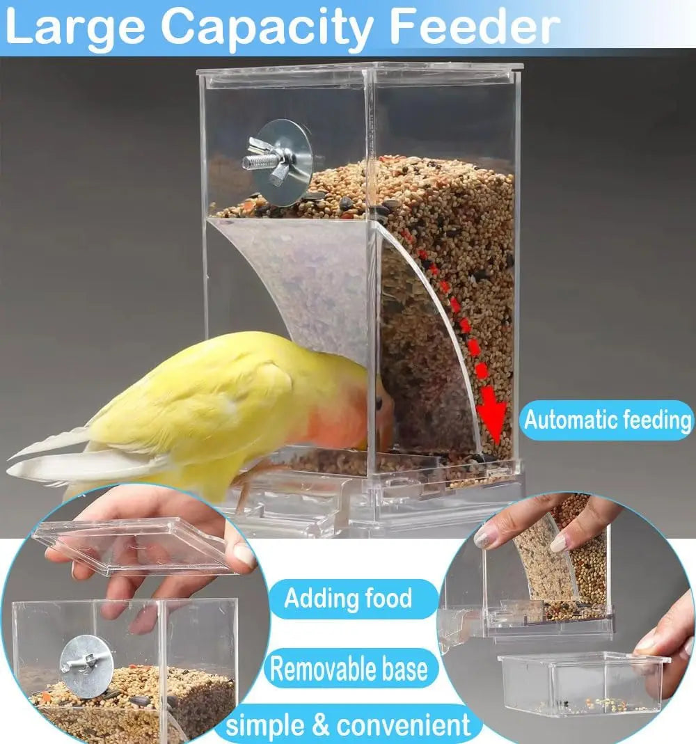No Mess Automatic Bird Feeder Transparent Food Container Cage Parrot Feeder Accessories for Small Birds Parrot - Image 1
