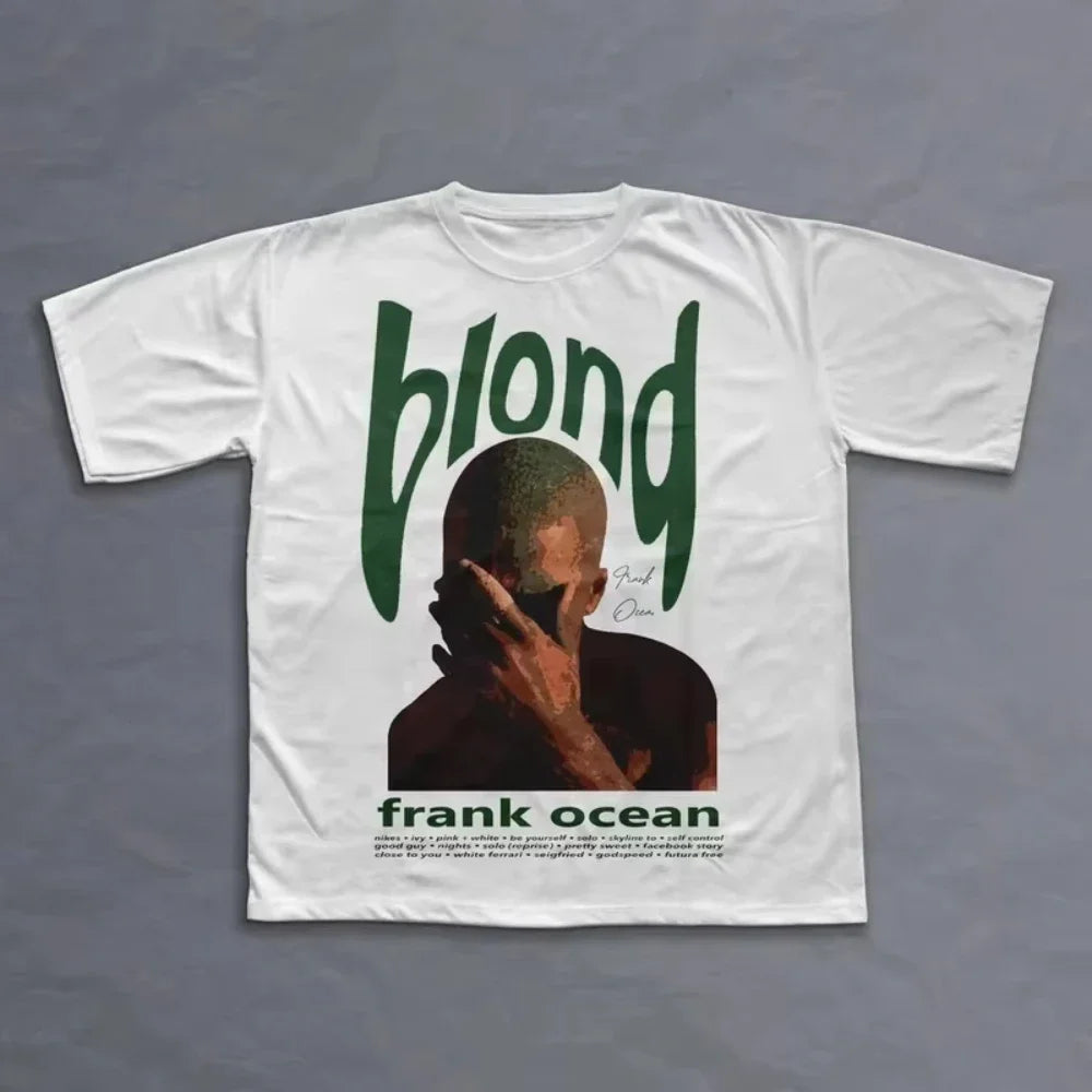 Unisex Frank Ocean Retro Graphic Hip Hop T-Shirt by Nova Mart featuring bold vintage-style artwork on soft fabric.