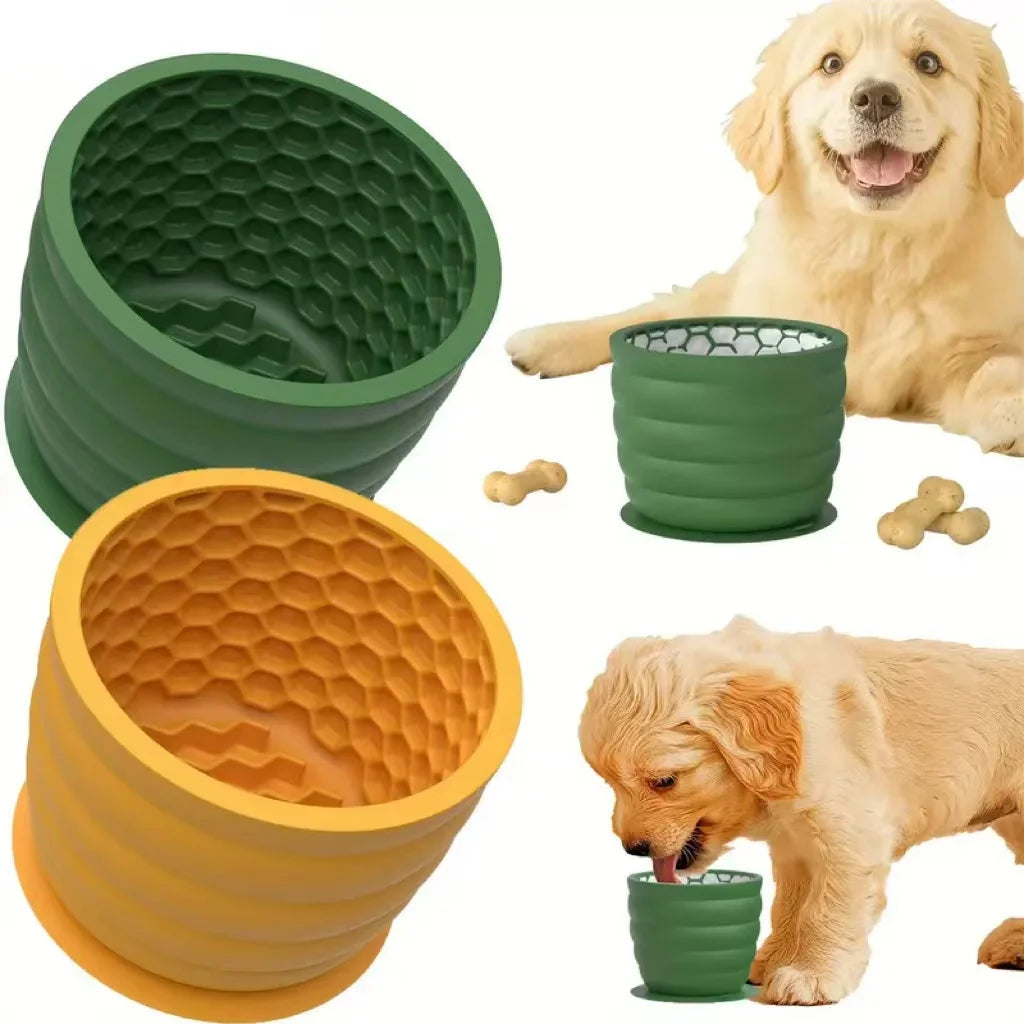 Silicone Slow Feeder Dog Bowl Cup - Anti-Slip Distraction Design for Small To Medium Breeds - Promotes Healthy Digestion - Image 1