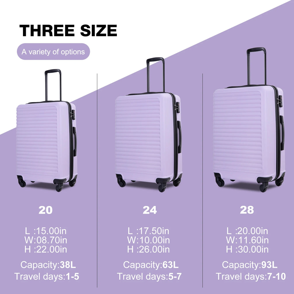 Set of three Nova Mart Travelhouse hardside luggage pieces in durable ABS with TSA locks, featuring sleek design and spinner wheels.