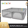 Light gray IMBABY baby playpen by Nova Mart with pull ring and ball box, designed as a safe and spacious baby safety fence.