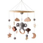 Wooden baby crib rattle toy with crochet bed bell bracket for infants 0-12 months, designed by Nova Mart.